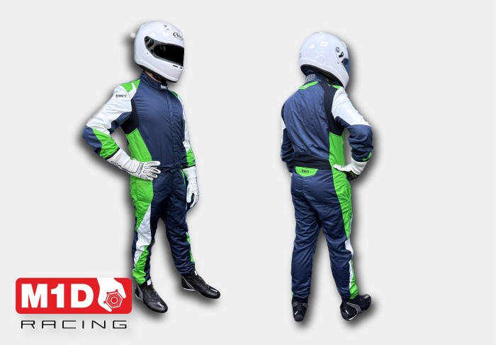 Комбинезон для автоспорта Freem A20 FIA (8856-2018) огнеупорный синий/зелёный/белый р-р 54