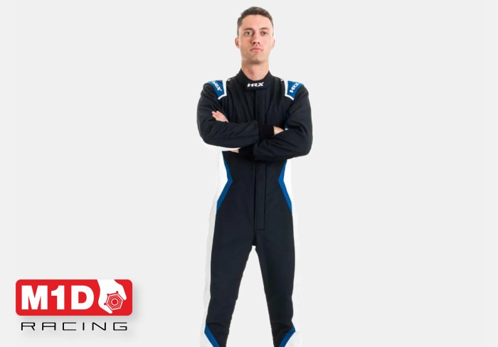 Комбинезон пилота HRX VELOCE2 FIA (8856-2018) огнеупорный черный/белый/синий, р-р 58