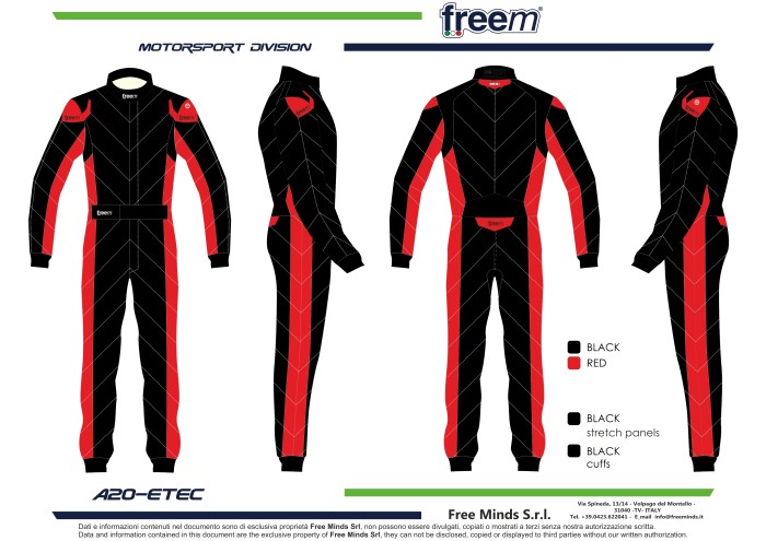 Комбинезон для автоспорта Freem A20-ETEC FIA (8856-2018) огнеупорный черный/красный р-р 52