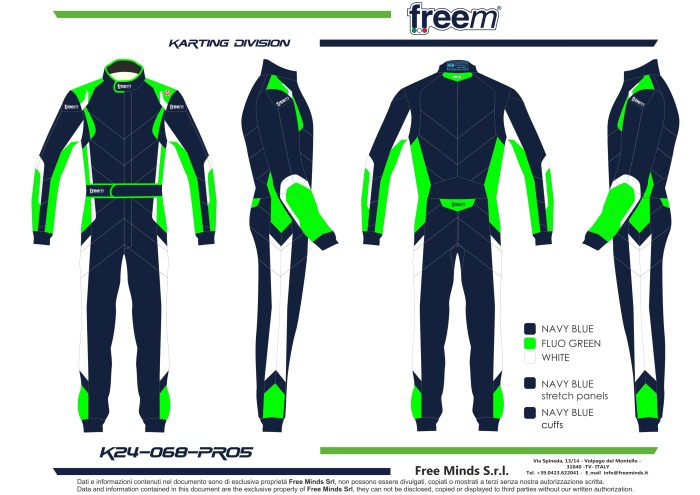 Freem комбинезон для картинга K24-068 синий/зелёный неон/белый р-р 50.