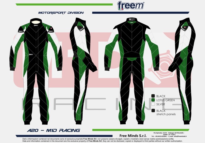 Комбинезон для автоспорта Freem A20 TRIS START FIVE FIA (8856-2018) огнеупорный чёрный/зелёный/белый р-р 58